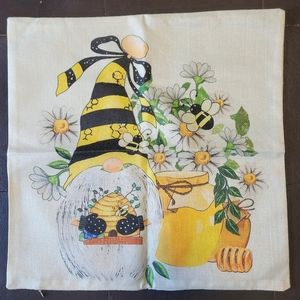 2 Gnome and Bee themed Pillow Covers. 18x18" single-sided print. Linen, New